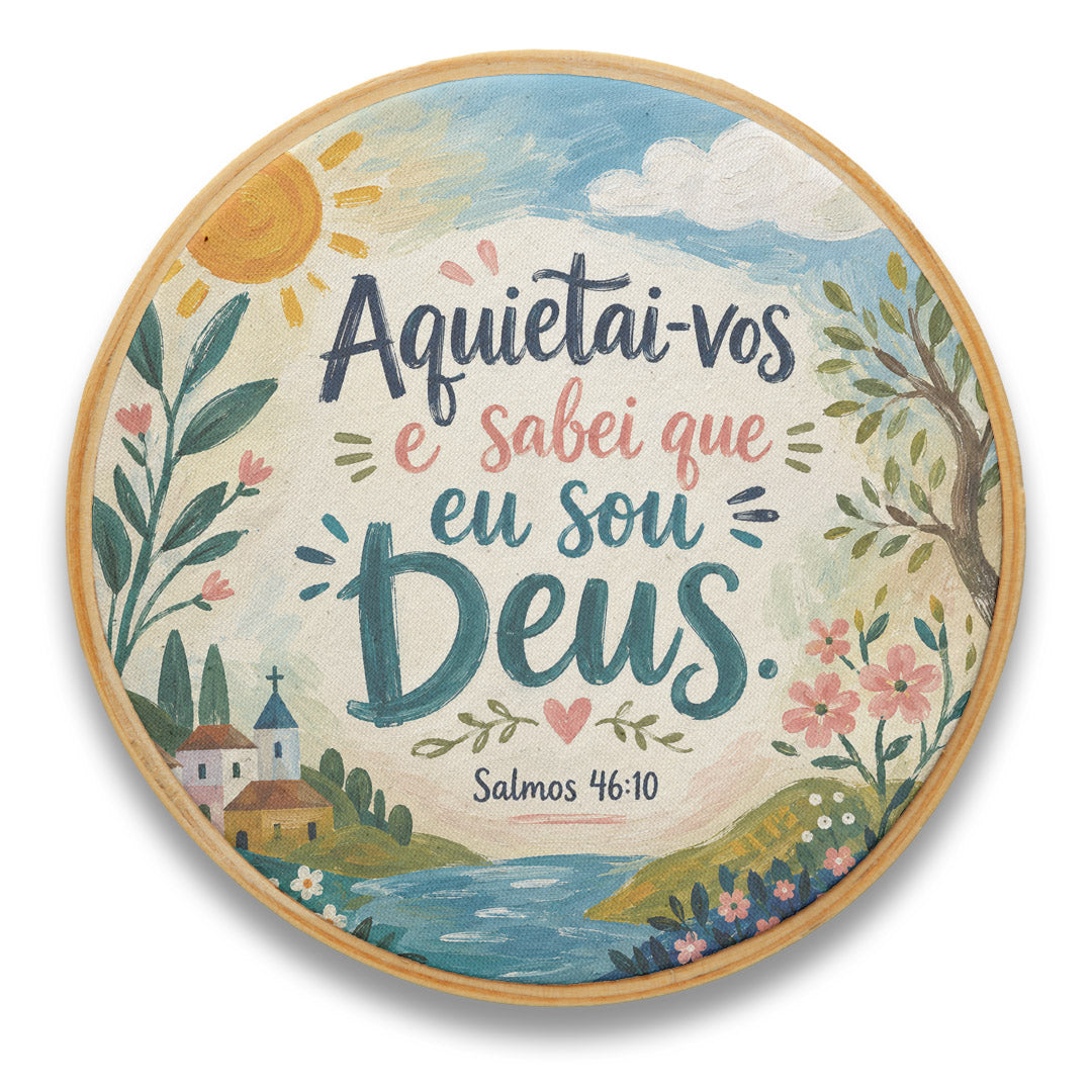 Quadro Frases de Fé - Aquietai-vos e sabei que eu sou Deus Salmo 46:10
