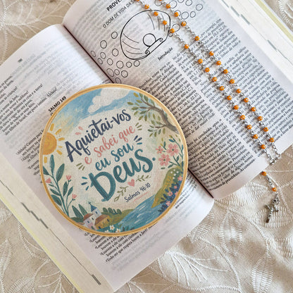 Quadro Frases de Fé - Aquietai-vos e sabei que eu sou Deus Salmo 46:10