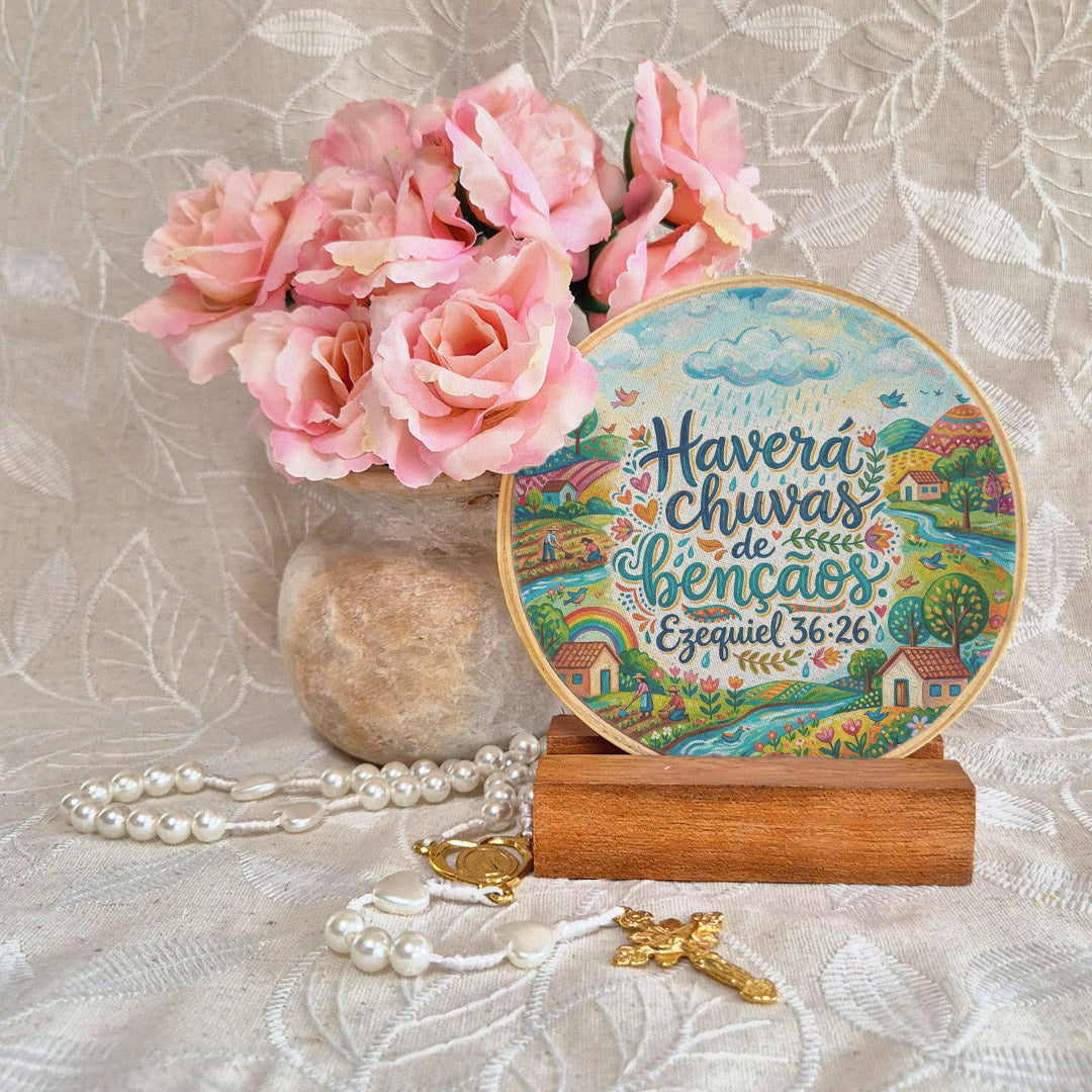 Quadro Frases de Fé - Haverá chuvas de bênçãos. Ezequiel 36:26