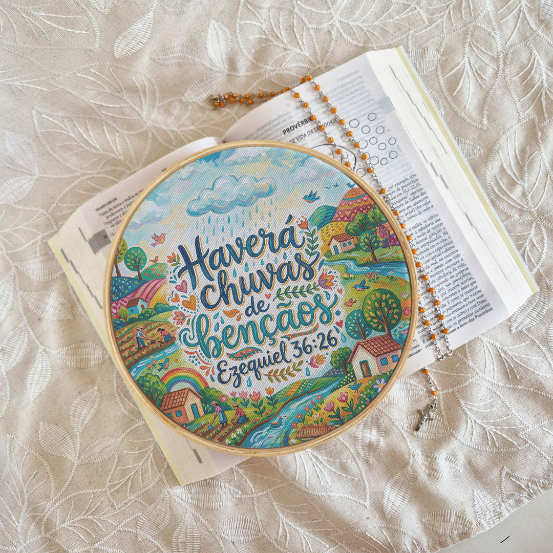 Quadro Frases de Fé - Haverá chuvas de bênçãos. Ezequiel 36:26