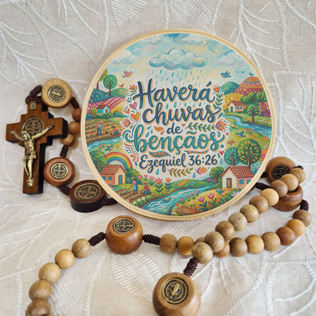 Quadro Frases de Fé - Haverá chuvas de bênçãos. Ezequiel 36:26
