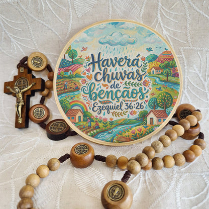 Quadro Frases de Fé - Haverá chuvas de bênçãos. Ezequiel 36:26