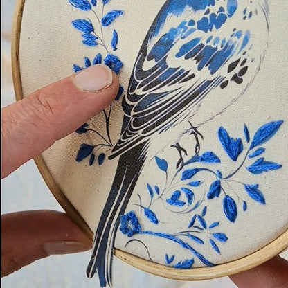 Quadro com detalhes bordados - Pássaro na neve PAS0149B