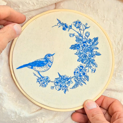 Quadro com detalhes bordados - Pássaros azuis PAS0023B